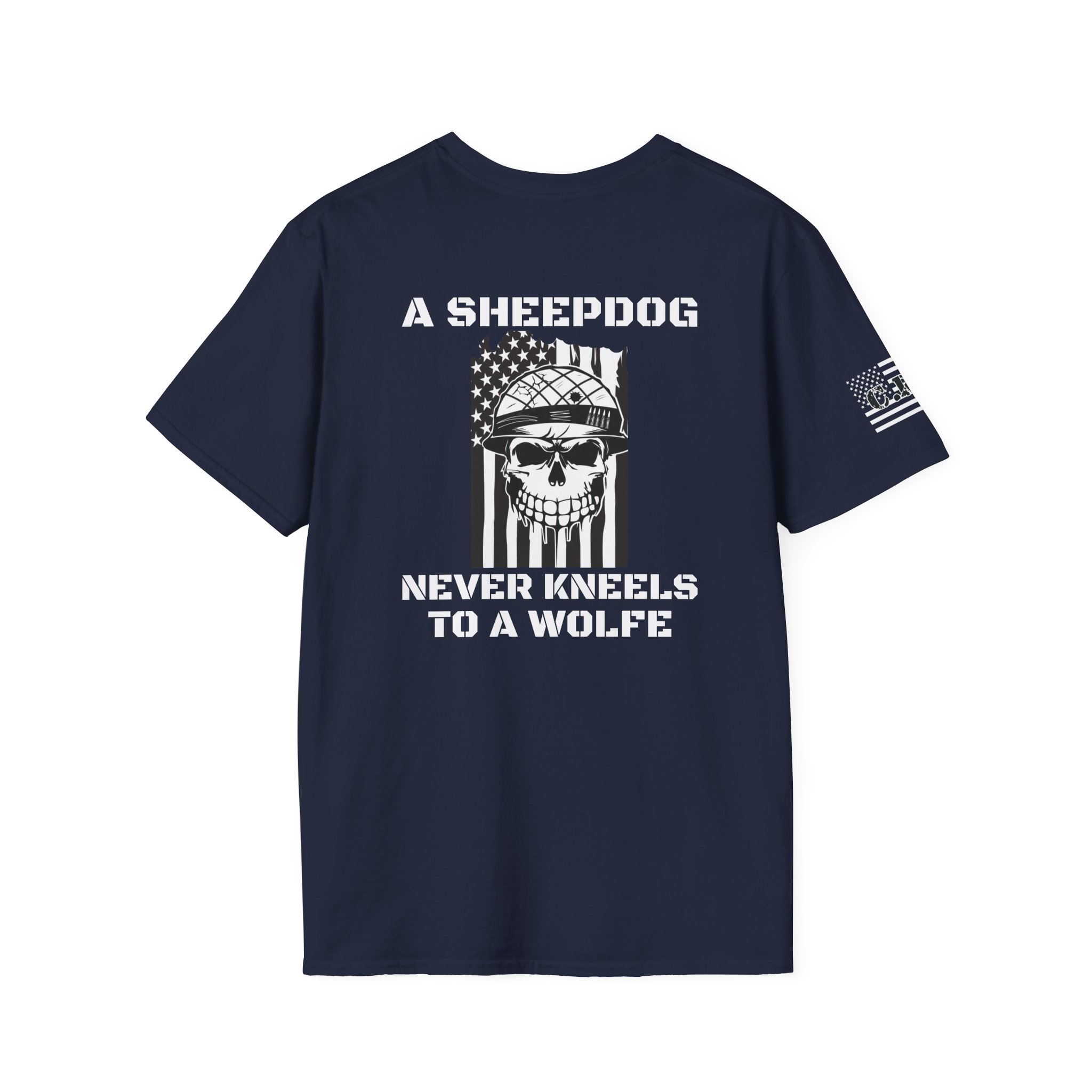 #1010 Sheepdog skull Flag -Unisex Softstyle T-Shirt - Image 6